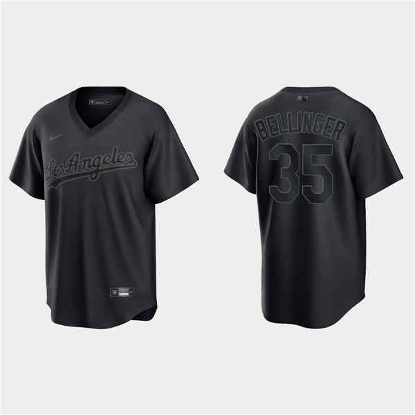 Men's Los Angeles Dodgers #35 Cody Bellinger Black Pitch Black Fashion Replica Stitched Jersey - Click Image to Close